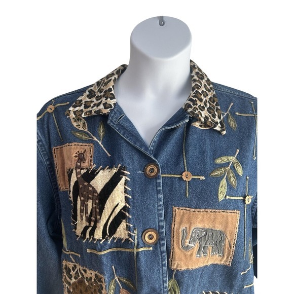 Vintage New Directions Women Medium Embroidery‎ Animal Print Blue Denim Jean - Picture 5 of 9